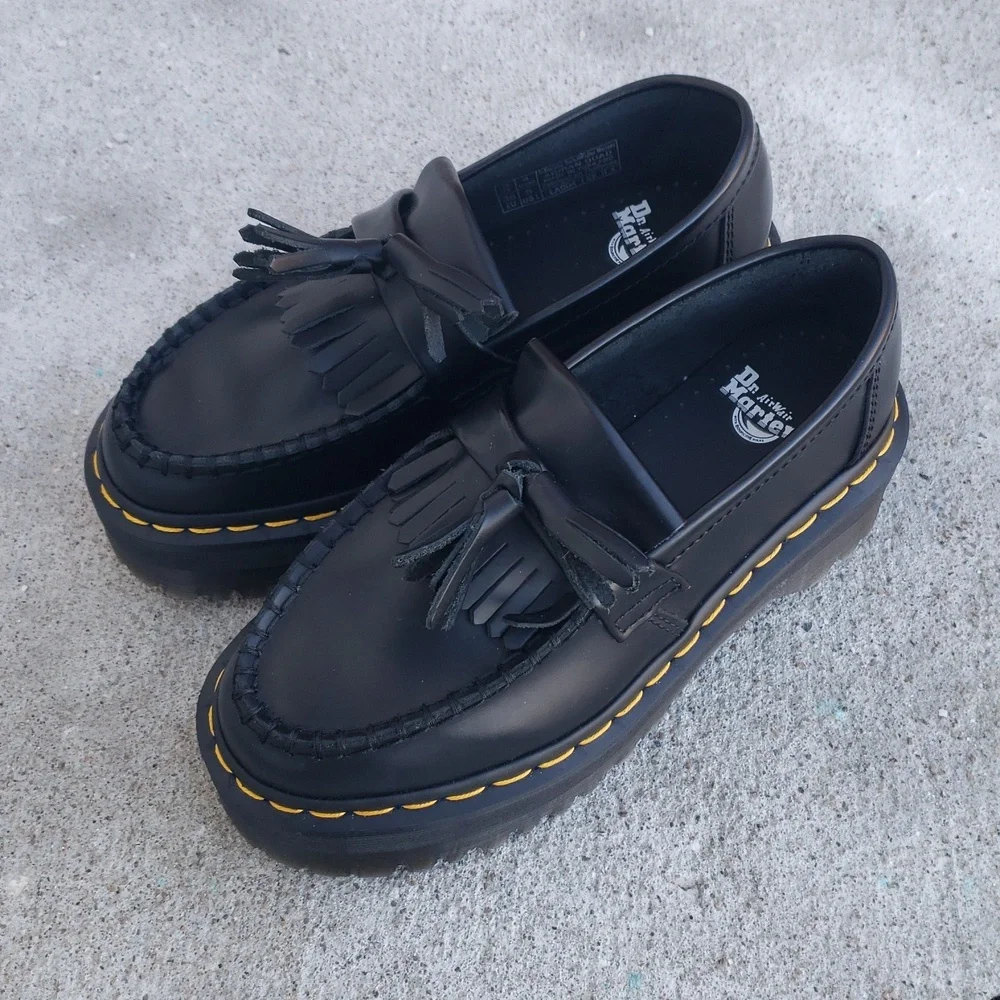 Dr. Martens Adrian Quad Leather Platform Loafers Size 5 Grunge Punk Black